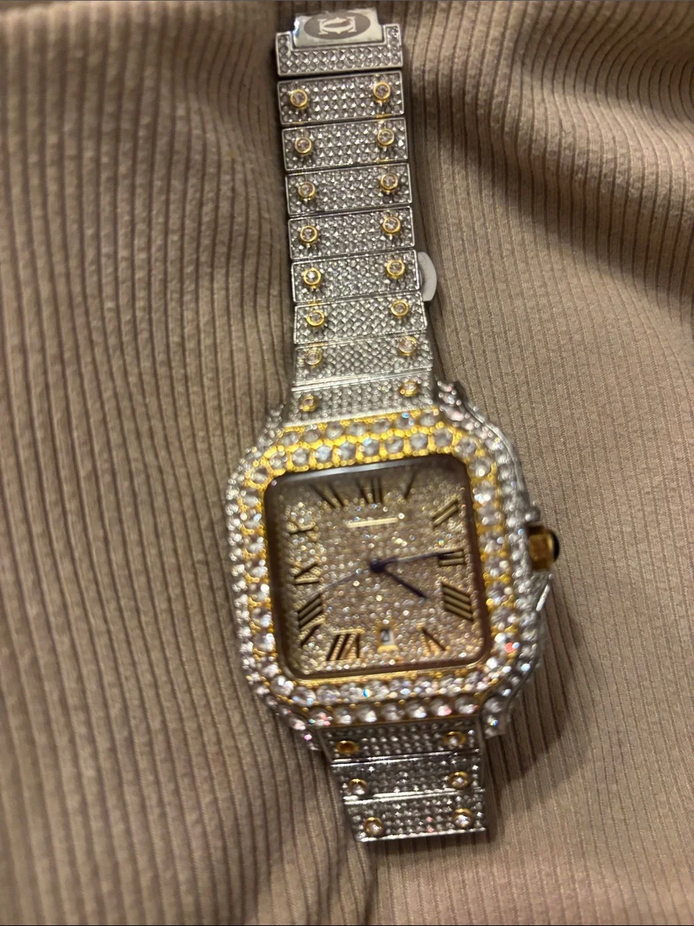 Cartier Two-Tone Crystal Pavé Square Watch - Gold & Silver
